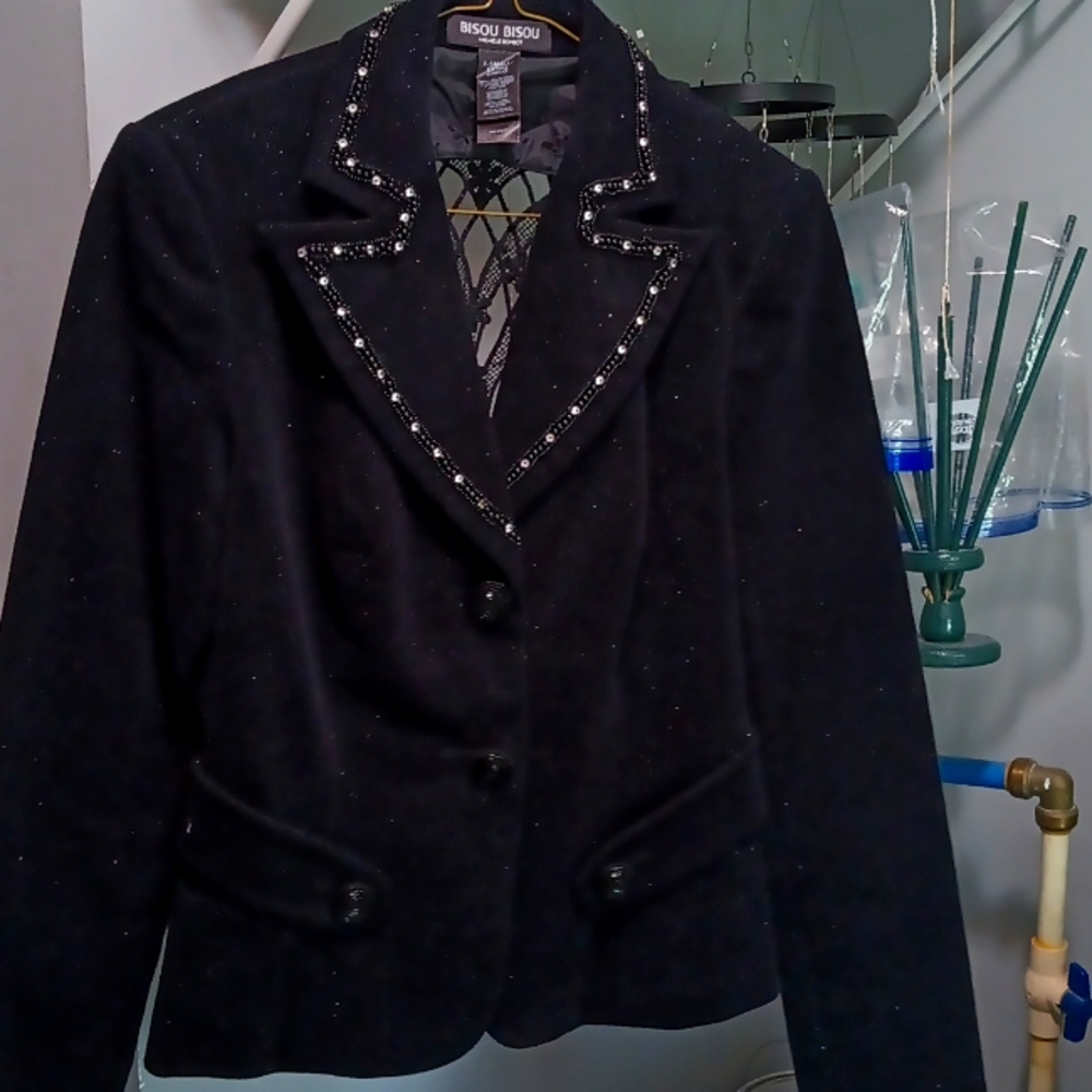 Bisou Bisou crystal & beaded jacket with lace cutout on back
